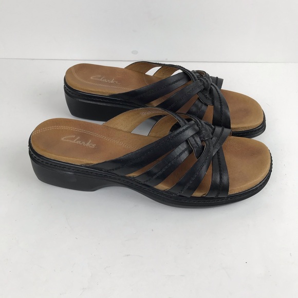 Clarks Shoes | Clarks Womens Black Strappy Sandals Slides Sz 75m | Poshmark